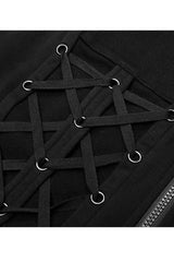 Black Punk Front Lace Up Decoration Long Sleeve Knit Hoodie Men's Coat - Product - 7