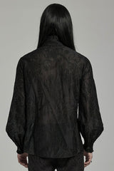 Black Stand Collar Jacquard Embroidery Men's Gothic Blouse - Product - 3