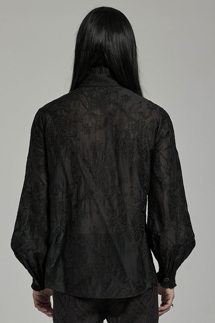 Black Stand Collar Jacquard Embroidery Men's Gothic Blouse - Product - 3