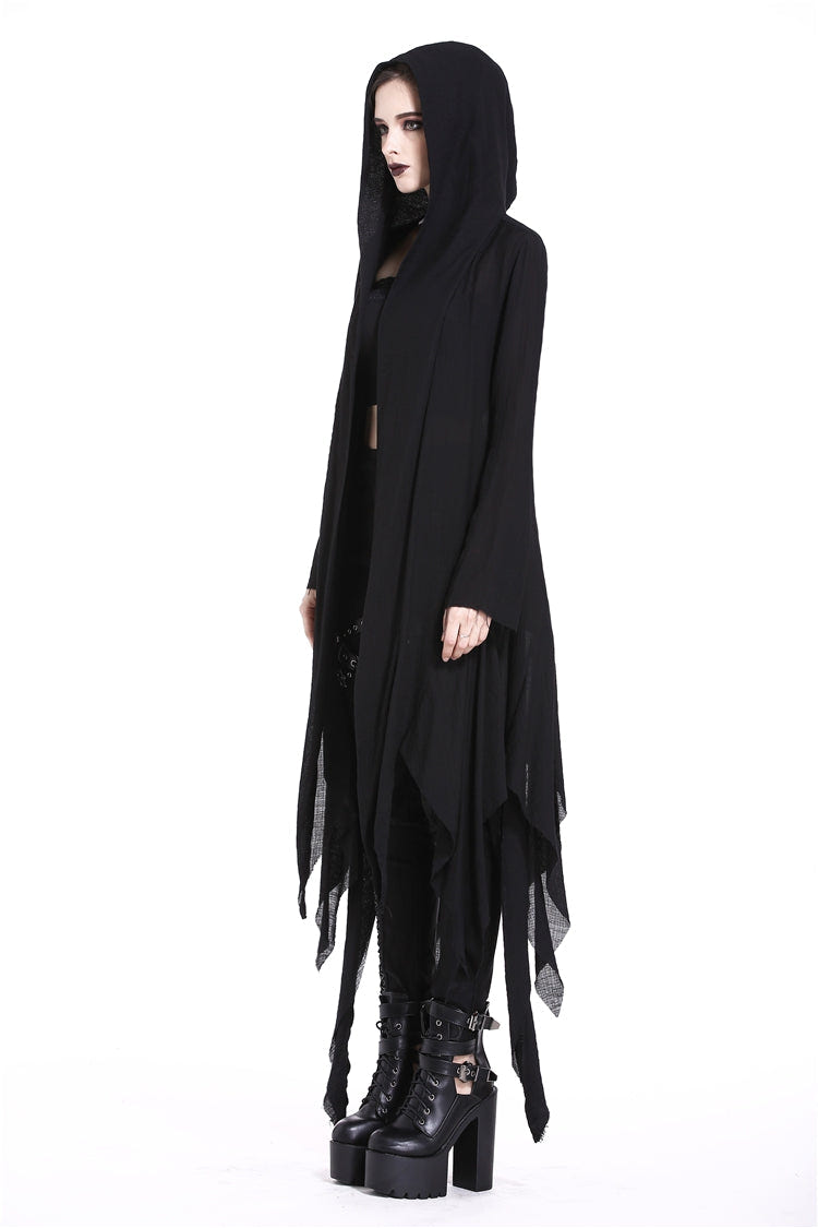 Black Long Sleeves Women's Grungy Gothic Vintage Hooded Coat - Product - 2
