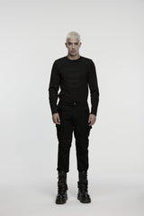 Black Studded Pleated Men's Punk Pants - Black - 1