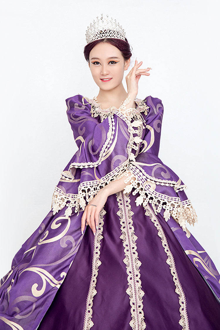 Purple Half Sleeves Trumpet Sleeves High Waisted Print Victorian Lolita Prom Dress - Product - 5