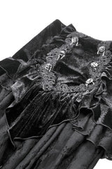 Black Multi-Layered Ruffled Velvet Spliced Lace Lace-Up Women's Gothic Long Skirt - Product - 16