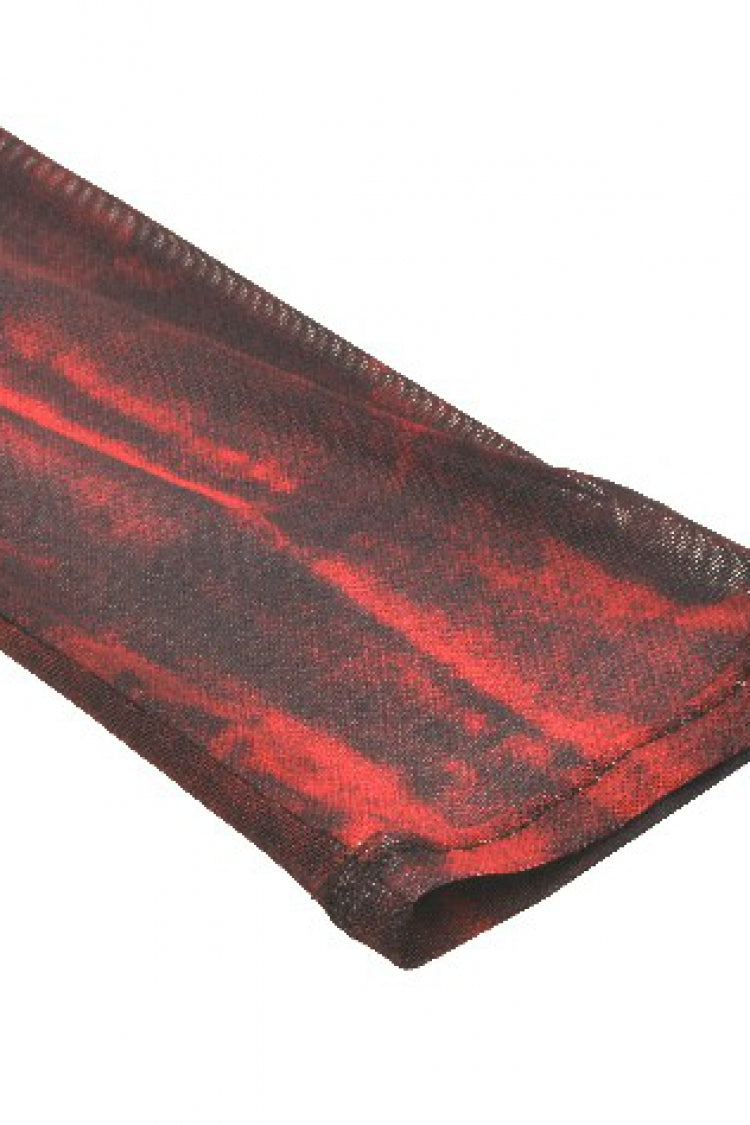 Black/Red Round Collar Long Sleeves Sheer Mesh Tie-dyed Women's Gothic Versatile Basic Top - Product - 16
