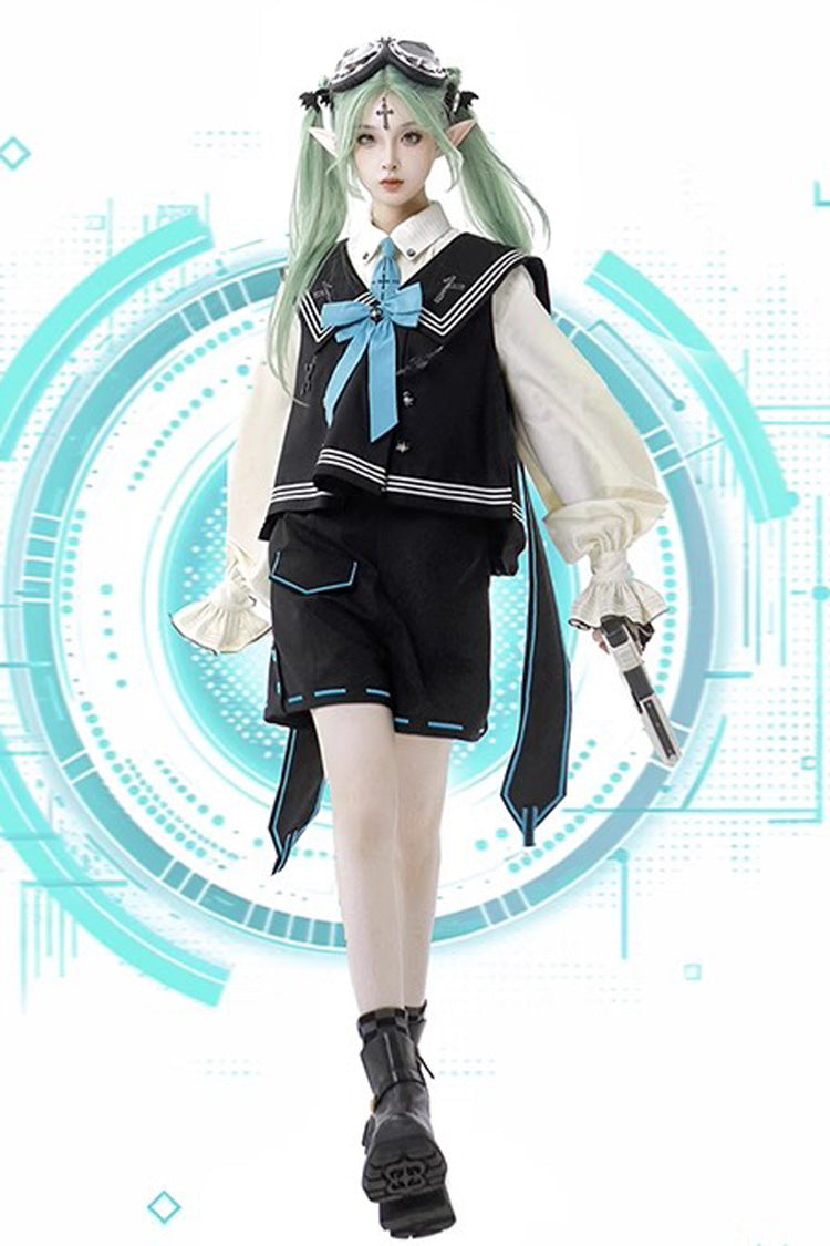 Dark Blue [Magician] Long Sleeves Ouji Prince Mechanical Style Lolita Shorts Vest Set - Product - 7