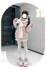 [Cute Cat] Long Sleeves Bowknot Hooded Sweet Lolita Coat 2 Colors - Product - 6
