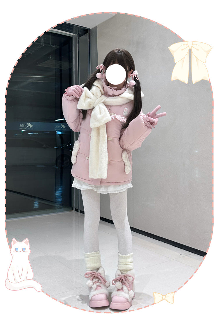 [Cute Cat] Long Sleeves Bowknot Hooded Sweet Lolita Coat 2 Colors - Product - 6