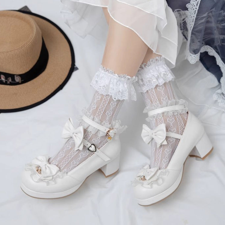Bowknot White Frills Sweet Lolita High Heel Shoes - Product - 12