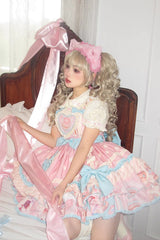 Pink Multi-layer Frosted Sugar Sweetheart Print Bowknot Sweet Lolita Jsk Dress - Product - 5