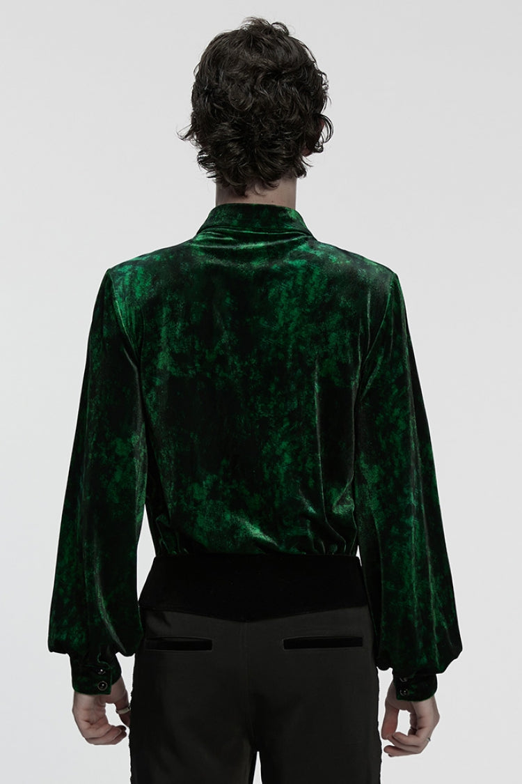 Green Lapel Collar Long Puff Sleeves Men's Gothic Shirt - Product - 3