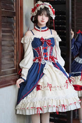 White/Blue Snow White Love Song Ruffle Cardigan Bowknot Long Sweet Lolita Dress - Product - 4