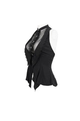 Black Chiffon Sleeveless Front Lace Back Drawstring Straps Women's Punk Shirt - Product - 7