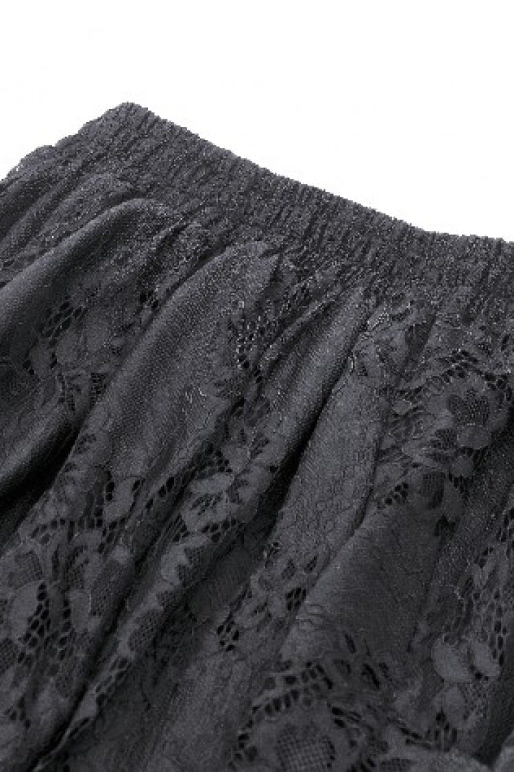 Black Women's Gothic Lace Irregular Distressed Hanky‑Hem Skirt - Product - 17