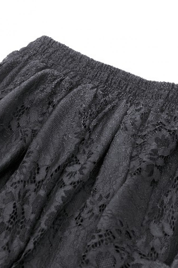 Black Women's Gothic Lace Irregular Distressed Hanky‑Hem Skirt - Product - 17