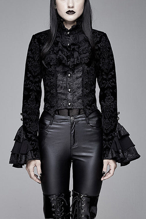 Black Gothic Lotus Leaf Corsage False Two Piece Womens Swallow Tailed Coats - Black - 1