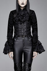 Black Gothic Lotus Leaf Corsage False Two Piece Womens Swallow Tailed Coats - Black - 1