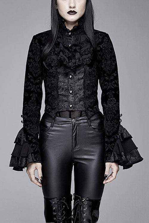 Black Gothic Lotus Leaf Corsage False Two Piece Womens Swallow Tailed Coats - Black - 1