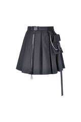 Black Zippered Pleated Women's Punk Casual Mini Skirt with Side Bag - Product - 3