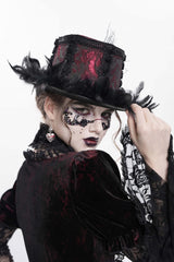 Red Embroidered Women's Gothic Gorgeous Floral Feather Hat - Product - 9