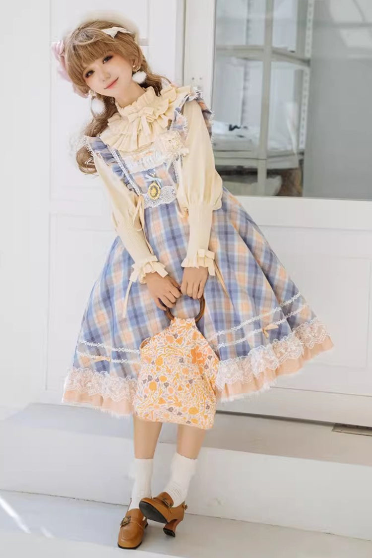 Yellow/Blue [Endless Summer] High Waisted Printed Ruffled Bow Lace Sweet Princess Lolita Jsk Dress 2 Versions - Product - 3