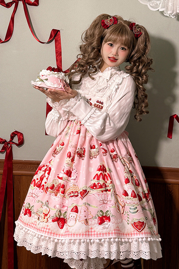 Mint Strawberry Dessert Print High Waisted Ruffle Bowknot Sweet Lolita JSK Dress 4 Colors - Product - 11
