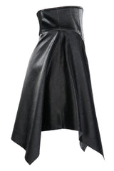 Black Glossy Cortex Waist Seal Square Hem High Waist Women's Gothic Skirt - Product - 6