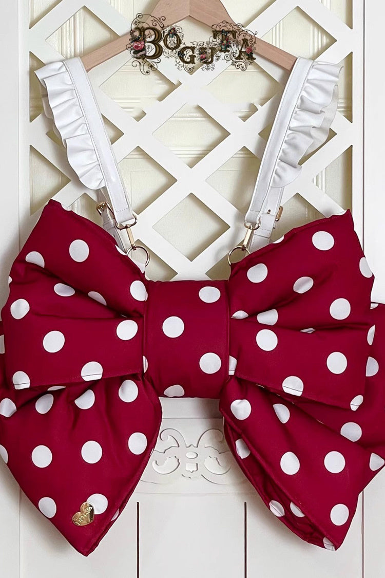 Red/White Polka Dot Print Bowknot Shaped Sweet Lolita Backpack - Product - 3