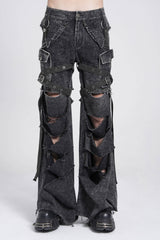 Black Ripped Chain-Decorated Men's Punk Cool Cosplay Pants with Big-pocket - Product - 4