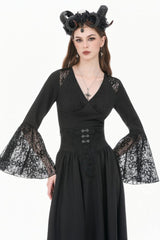 Black Women's Gothic High Waisted Embroidered Gathered Maxi Skirt - Product - 5