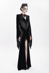 Black V Collar Long Trumpet Sleeves Floral Embroidered Velvet Women's Gothic Dress - Product - 8