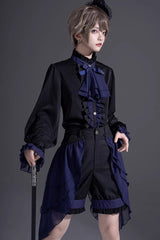 Black/Blue Evil Twins Ouji Prince Handsome Lolita Vest Shirt Shorts Set - Product - 5