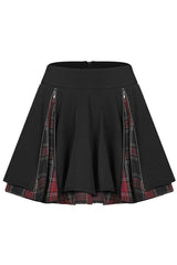 Black/Red Splice Plaid Metal Zipper Decoration Pleated Women's Punk Skirt - Product - 5