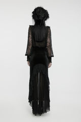 Black Round Collar Long Lantern Sleeves Ruffle Lace Women's Gothic Blouse - Product - 5