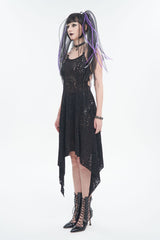 Black Irregular Pattern Wool Metal Chain Halter Neck Backless Women's Punk Dress - Product - 4