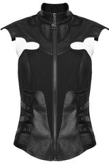 Black Sleeveless Hollow Stretch Knitted Stitching Womens Bat Wings Steampunk Vest - Product - 7