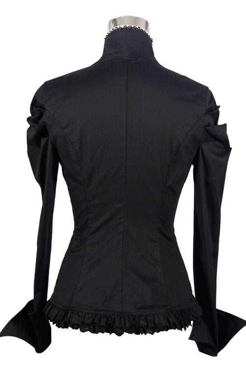 Black Vintage High Collar Elastic Slim Womens Gothic Blouse - Product - 7