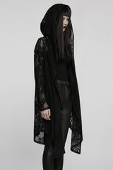 Black Floral Print Hollow Mesh Hooded Womens Gothic Coat - Product - 2