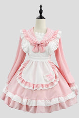Pink Maid Long Sleeves Ruffle Bowknot Sailor Sweet Plus Size Lolita Dress Full Set - Product - 3
