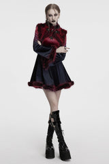 Red Stand Collar Sleeveless Gradient Faux Fur Women's Gothic Cape - Product - 4