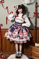 Mint Strawberry Dessert Print Natural Waisted Ruffle Bowknot Sweet Lolita JSK Dress 4 Colors - Product - 19