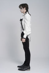 White Lapel Collar Long Sleeves Jacquard Swallow-tailed Lace Men's Gothic Palace Shirt - Product - 6
