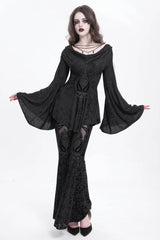 Black Hollow Floral Embroidery Women's Gothic Flared Pants - Product - 8