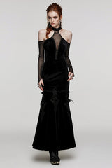 V Collar Off Shoulder Hollow Stitching Mesh Women's Gothic Dress 2 Colors - Product - 12