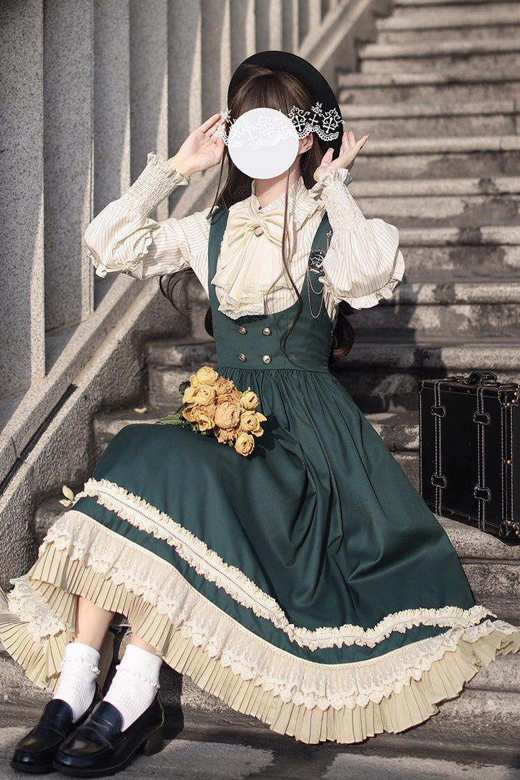 Green [Artemis SP] Ruffle Bowknot Lace College Style Elegant Lolita Jumper Dress - Product - 16