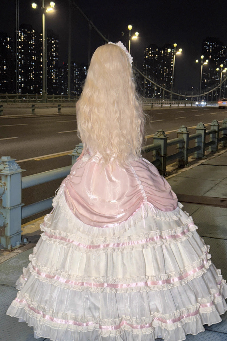 Apricot/Pink Multi-layer Ruffle Hanayome Bowknot Sweet Princess Gorgeous Long Lolita Jsk Dress - Product - 4