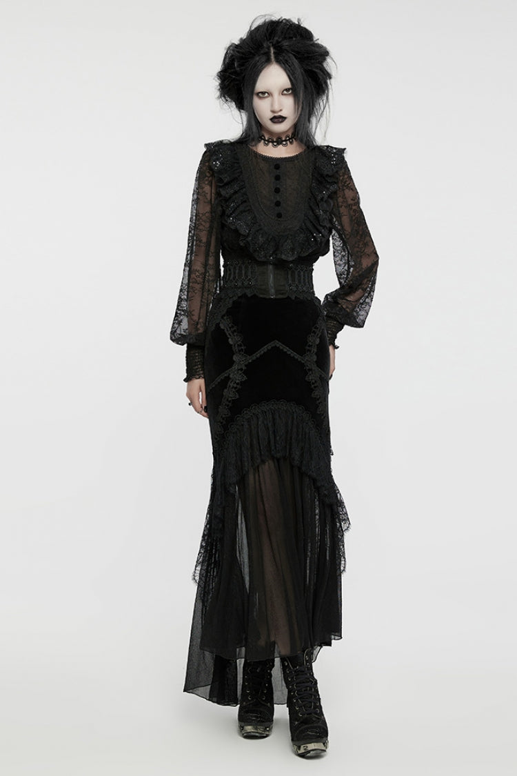 Black Beaded Lace Lace-Up Women's Gothic Underbust Corset - Product - 3