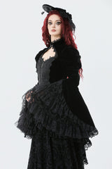Black Long Puff Sleeves Multi-Layered Ruffled Lace Hem High Low Women's Gothic Coatlet - Product - 6