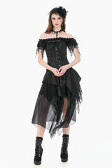 Black Jacquard Ruffled Lace Lace-Up Women's Gothic Overbust Corset - Product - 7