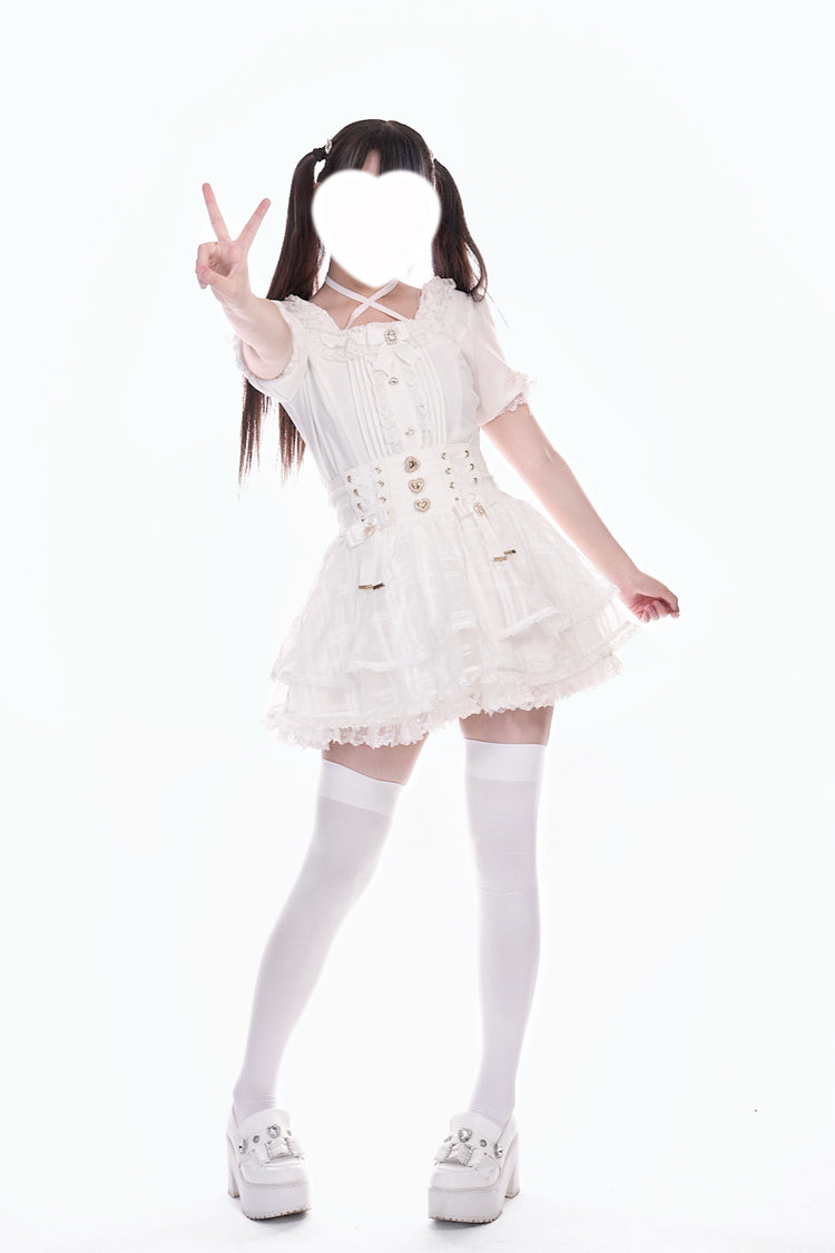 [Love Hanabi] Triple-Layered Bowknot Lace-Up Organza Sweet Jirai Kei Japanese Skirt 3 Colors - Product - 12
