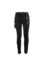 Black Asymmetric Broken Hole Glued Suede Rivet Men's Punk Pants - Product - 5